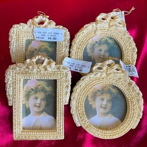 Cream toned and gold highlighted holiday ornaments. Set of 4.